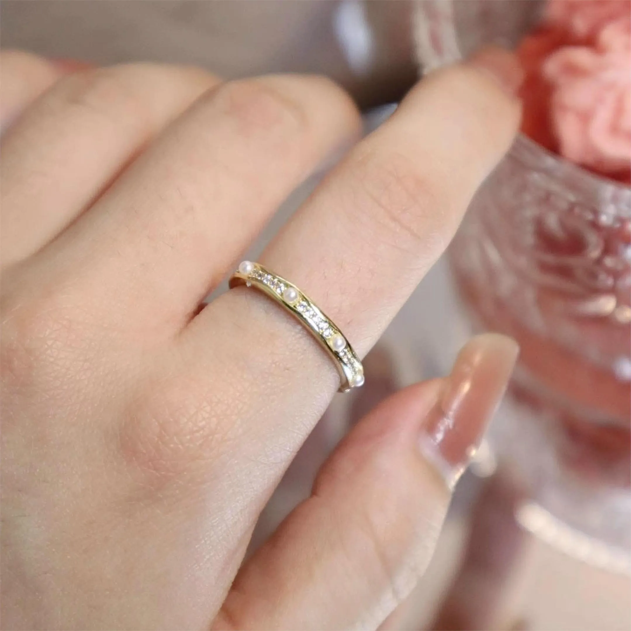 Chic Floral Butterfly Pearl Ring Set