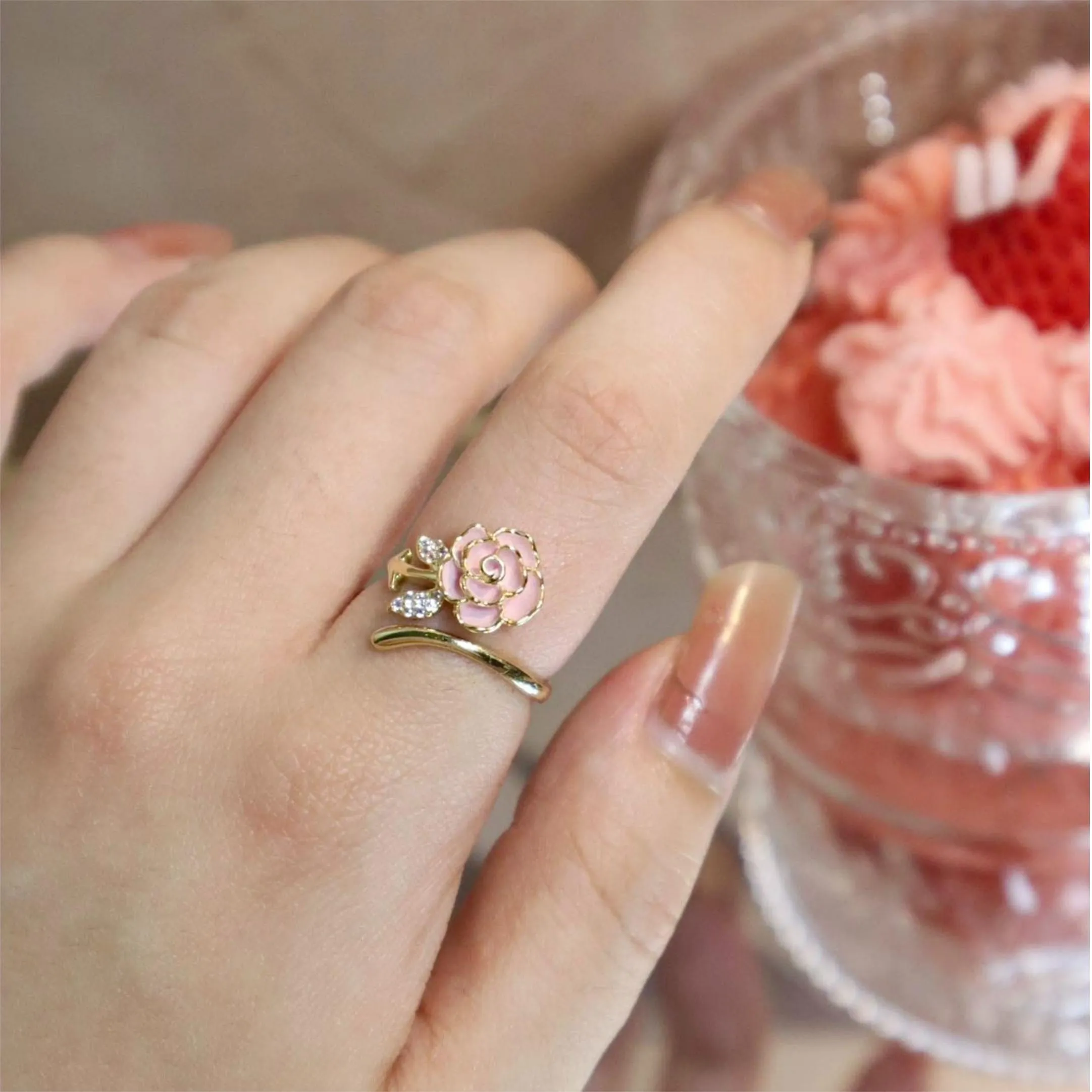 Chic Floral Butterfly Pearl Ring Set