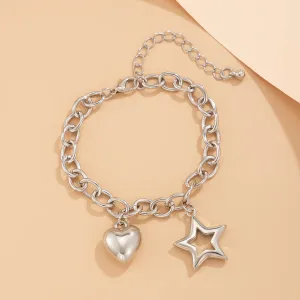 Chic Hollow Star Heart Charm Cable Chain Bracelet