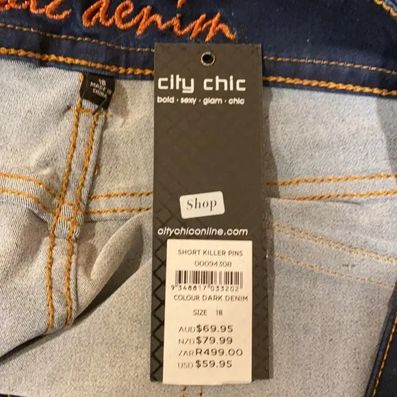 City Chic denim cotton blend cuffed shorts with decorative buttons