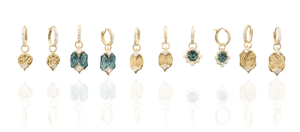 COIN PATINA ARTIFACT HUGGIE HOOP DROP EARRINGS