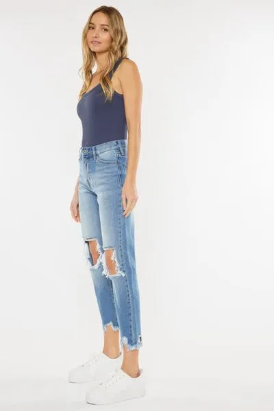 Colby Kancan High Waist Chewed Up Straight Mom Jeans