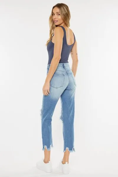 Colby Kancan High Waist Chewed Up Straight Mom Jeans