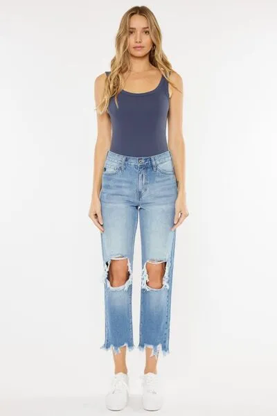 Colby Kancan High Waist Chewed Up Straight Mom Jeans