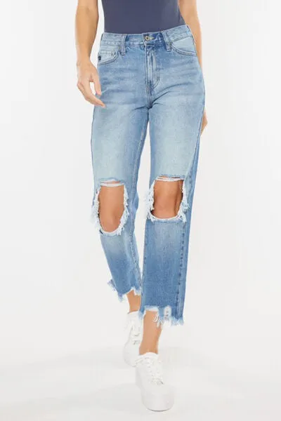 Colby Kancan High Waist Chewed Up Straight Mom Jeans