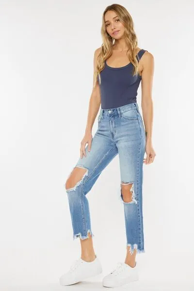 Colby Kancan High Waist Chewed Up Straight Mom Jeans