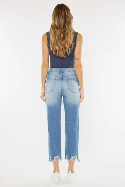Colby Kancan High Waist Chewed Up Straight Mom Jeans