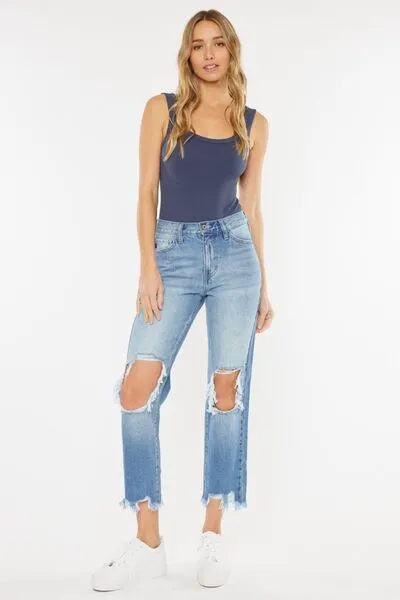 Colby Kancan High Waist Chewed Up Straight Mom Jeans