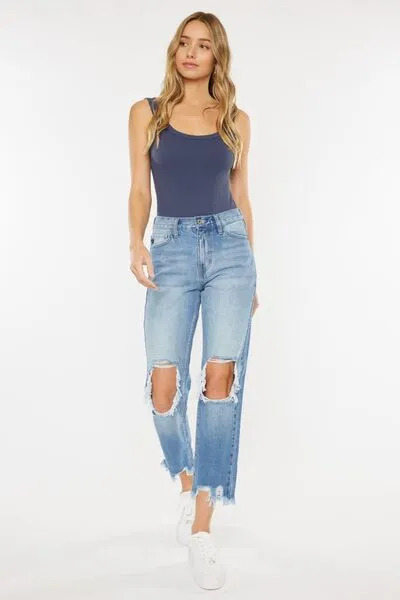 Colby Kancan High Waist Chewed Up Straight Mom Jeans