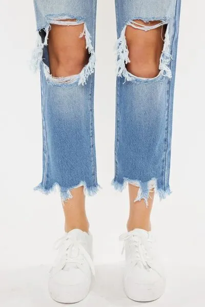 Colby Kancan High Waist Chewed Up Straight Mom Jeans