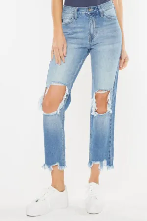 Colby Kancan High Waist Chewed Up Straight Mom Jeans