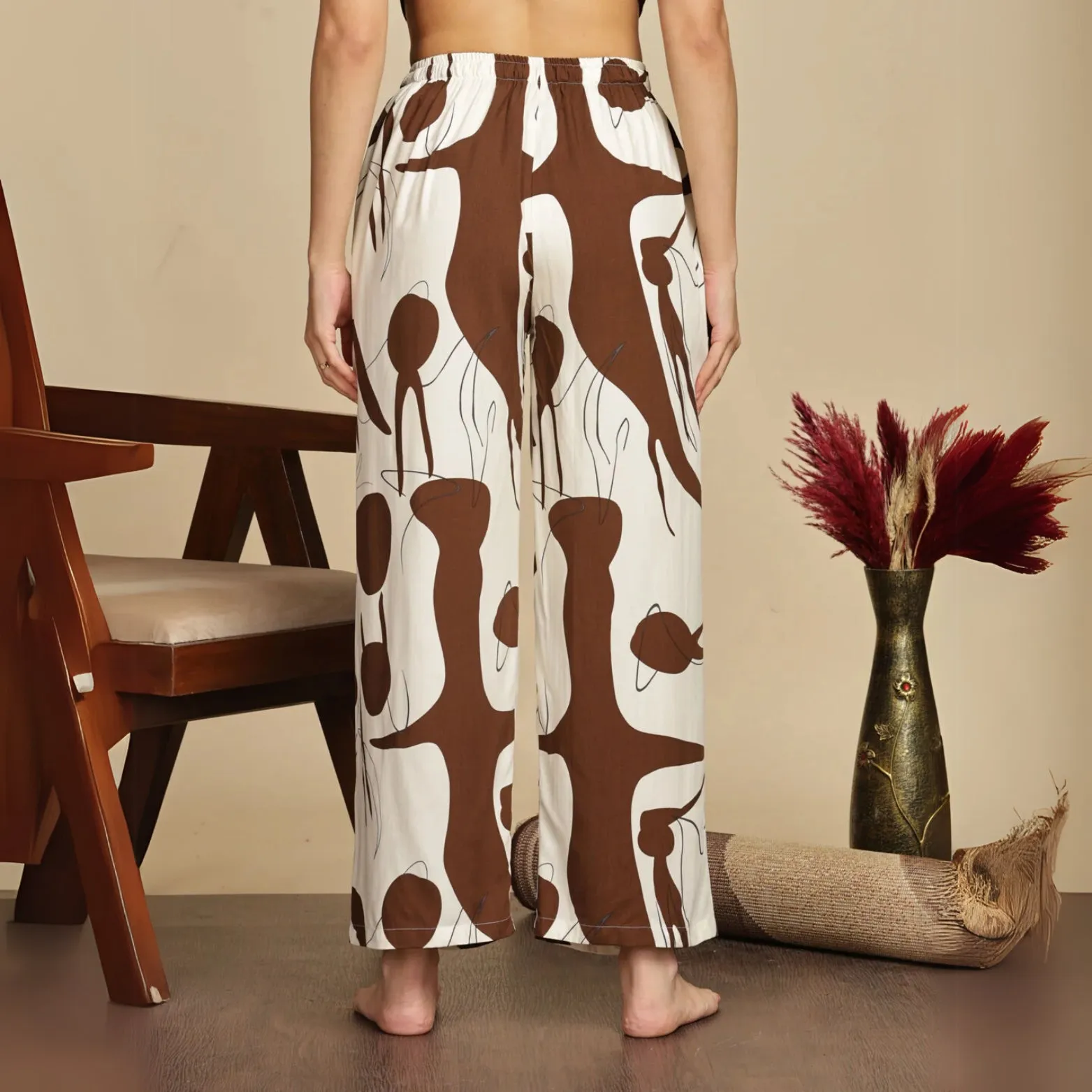 Cream Cookie Printed Palazzo Pants for Women in Soft Rayon Fabric