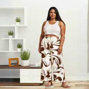 Cream Cookie Printed Palazzo Pants for Women in Soft Rayon Fabric