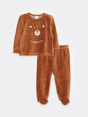 Crew Neck Long Sleeve Embroidery Detailed Baby Boy Sweatshirt and Trousers 2-Piece Set