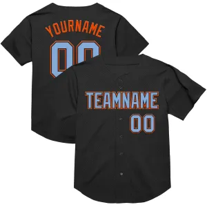 Custom Black Light Blue-Orange Mesh Authentic Throwback Baseball Jersey
