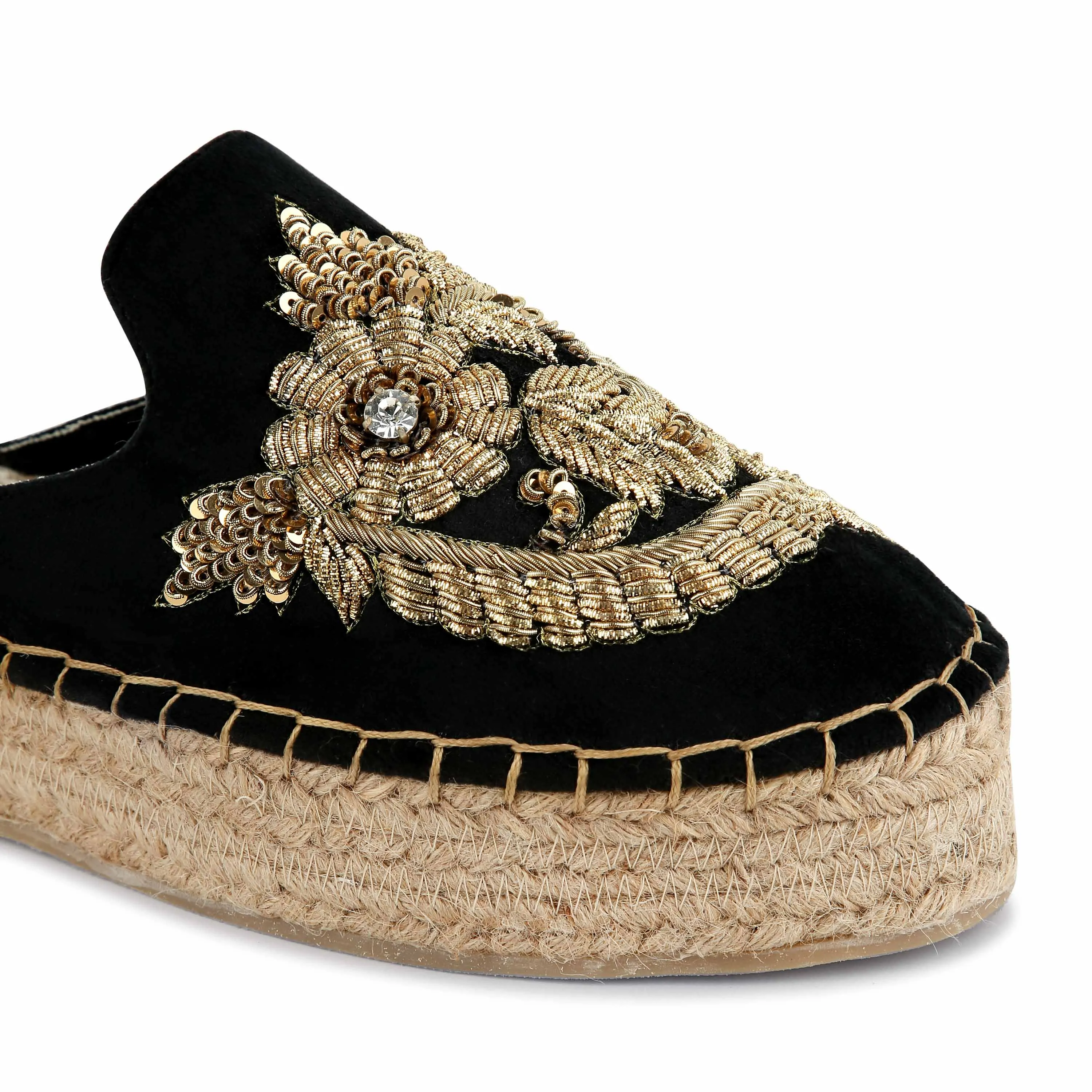 Designer Ottoman Espadrilles Black Haut  Platform