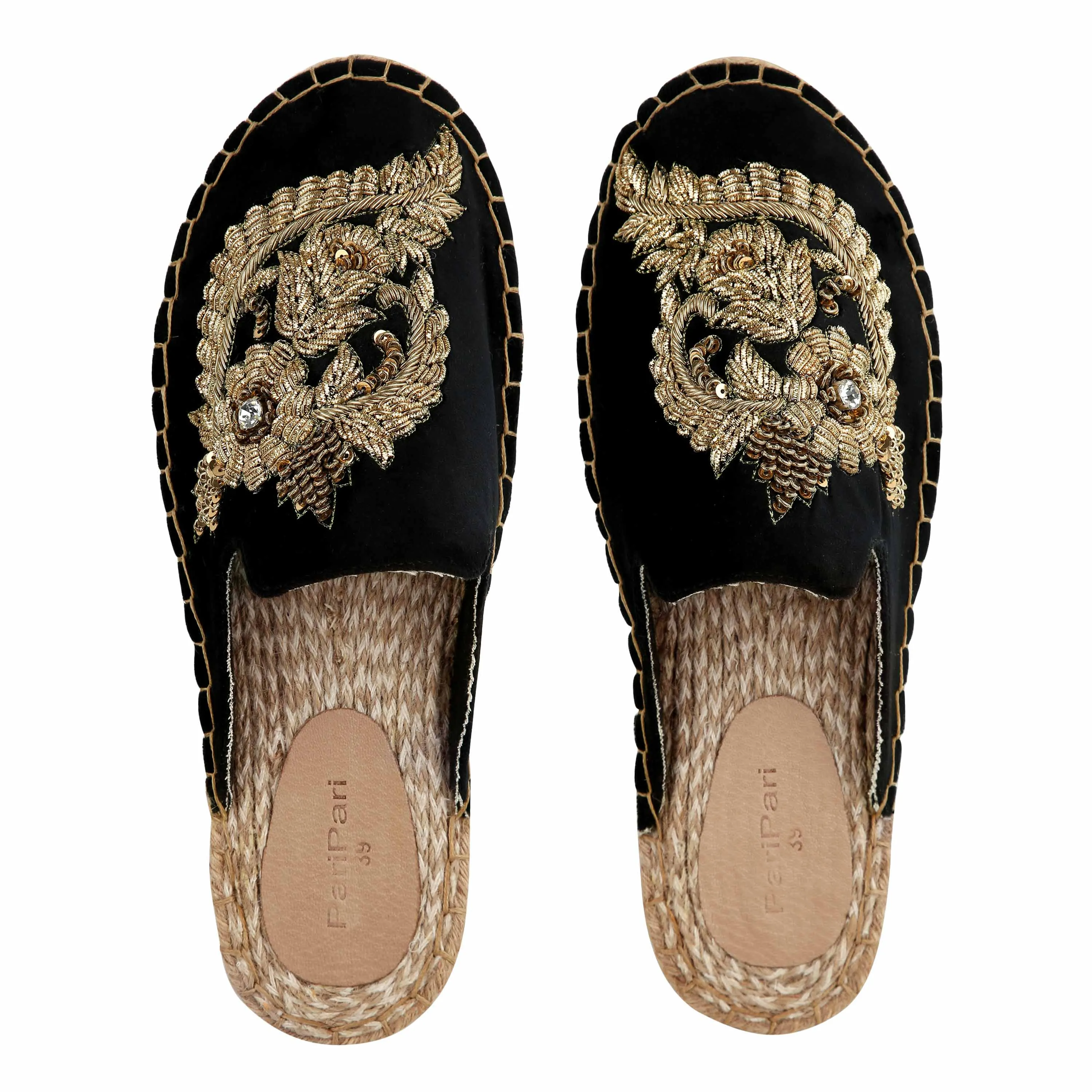 Designer Ottoman Espadrilles Black Haut  Platform