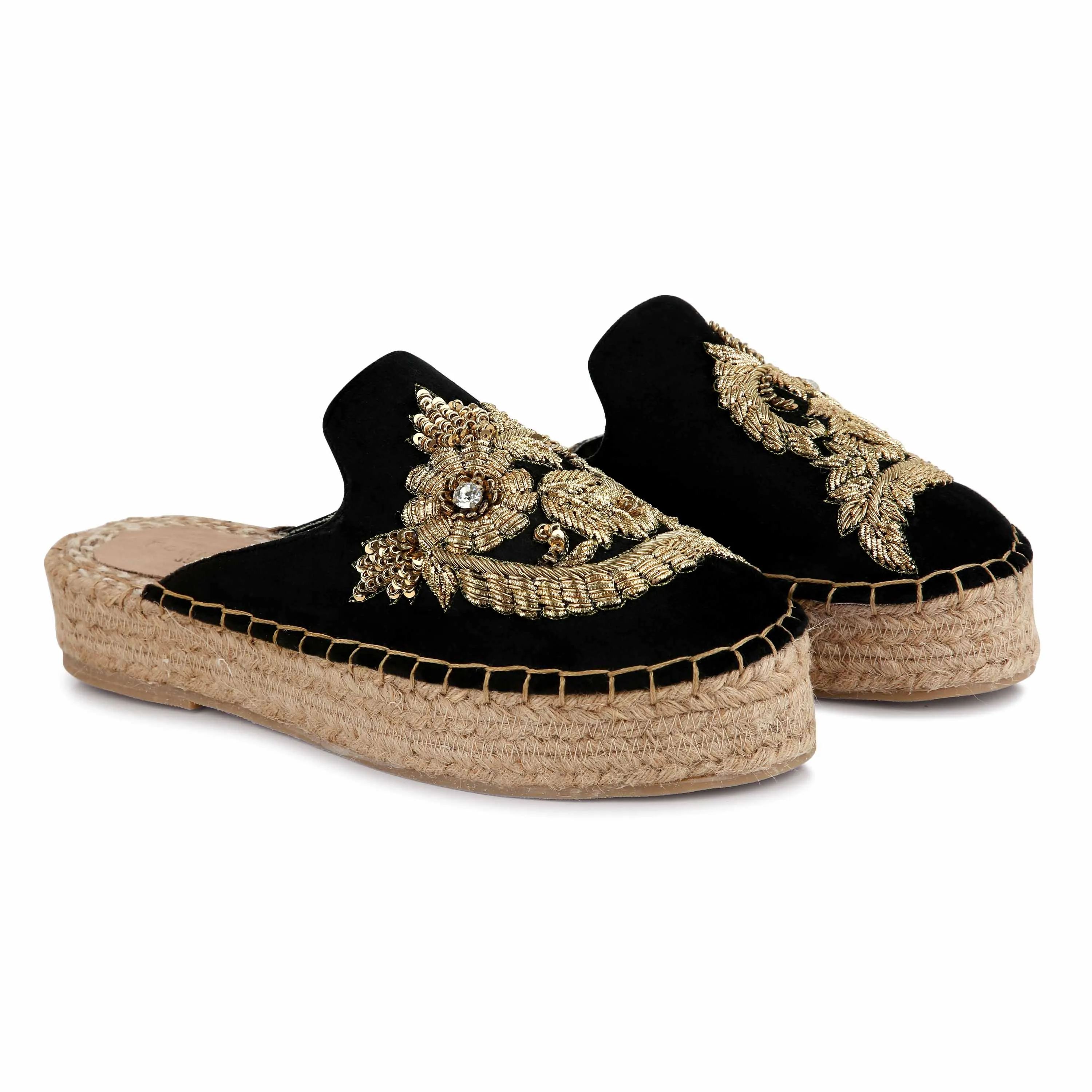 Designer Ottoman Espadrilles Black Haut  Platform