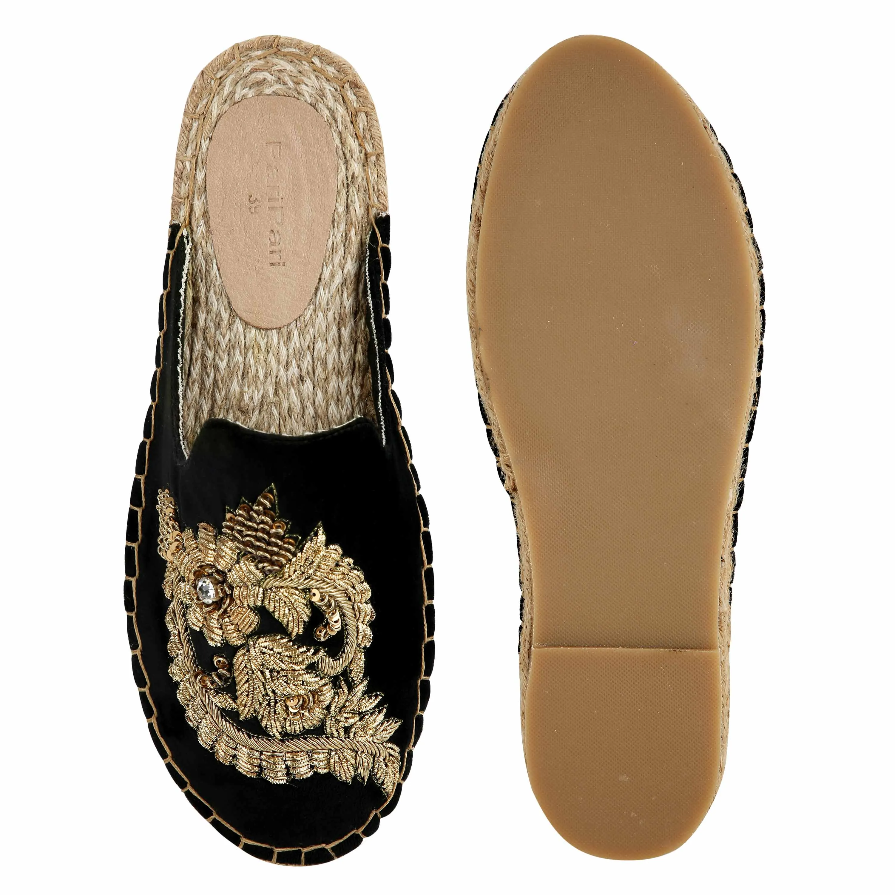 Designer Ottoman Espadrilles Black Haut  Platform