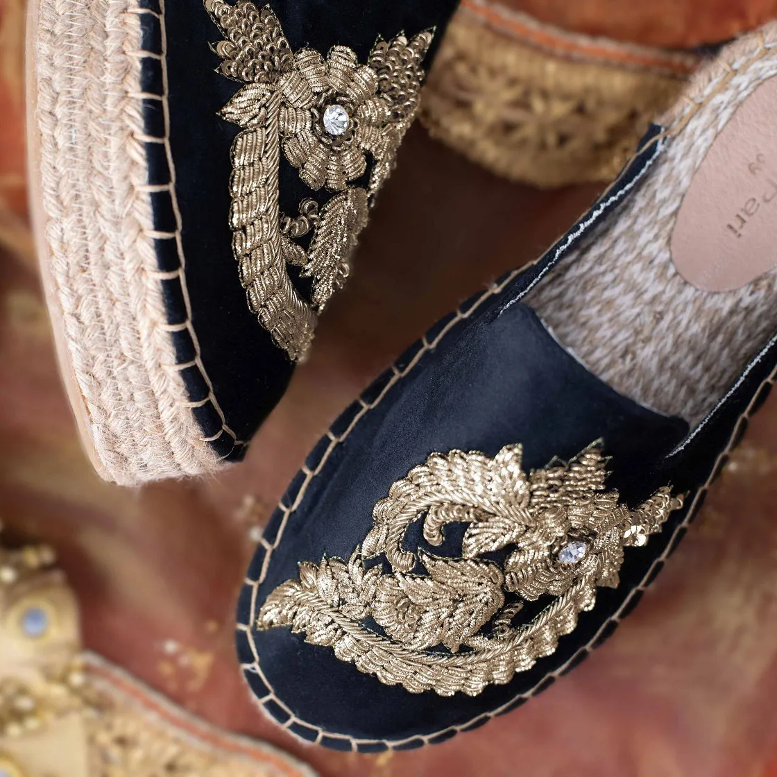 Designer Ottoman Espadrilles Black Haut  Platform