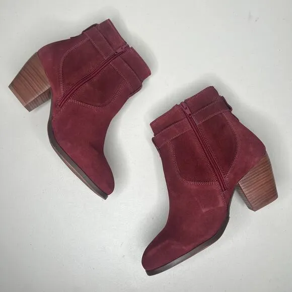 Diba Burgundy Red Buckle Leather Ankle Booties Size 7