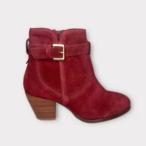 Diba Burgundy Red Buckle Leather Ankle Booties Size 7
