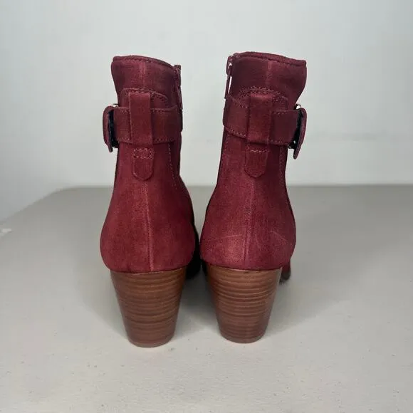 Diba Burgundy Red Buckle Leather Ankle Booties Size 7