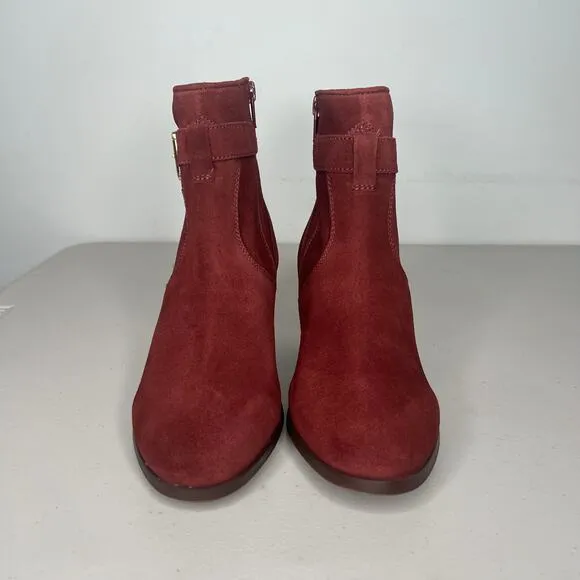 Diba Burgundy Red Buckle Leather Ankle Booties Size 7