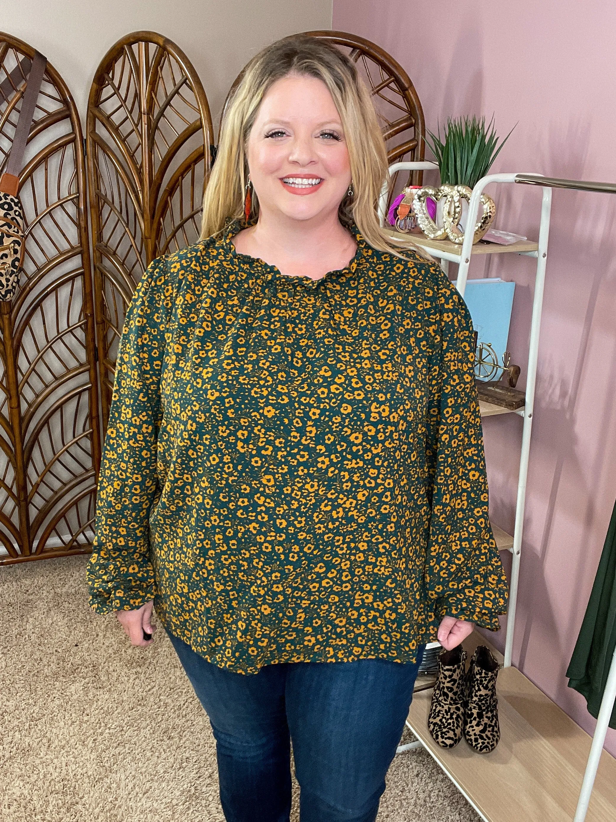 Ditzy Days Woven Top - Hunter