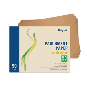 Dulytek® 50-Sheet Unbleached Parchment Paper, Pre-Cut 10" x 7", Extra Durable