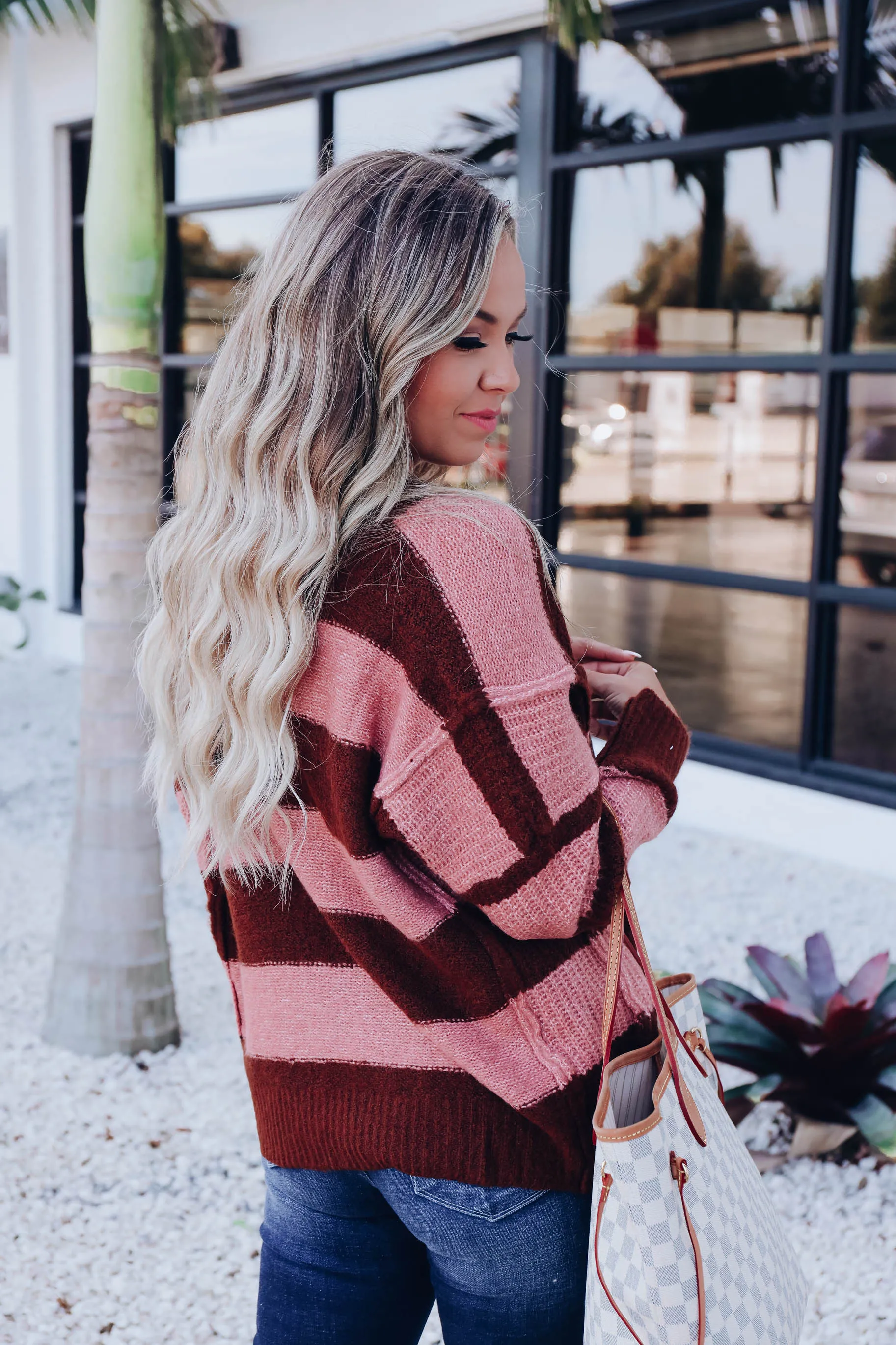 Eleanor Striped Knit Sweater- Mauve/Brown