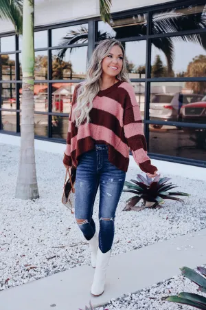 Eleanor Striped Knit Sweater- Mauve/Brown