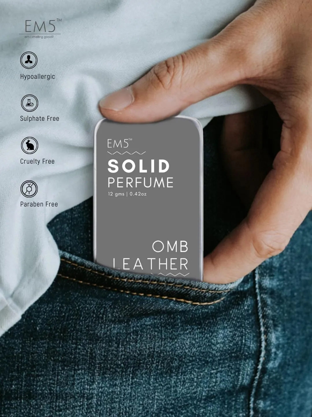 EM5™ Omb Leather | Solid Perfume for Men & Women | Alcohol Free Strong lasting fragrance | Leather Animalic Earthy | Goodness of Beeswax   Shea Butter