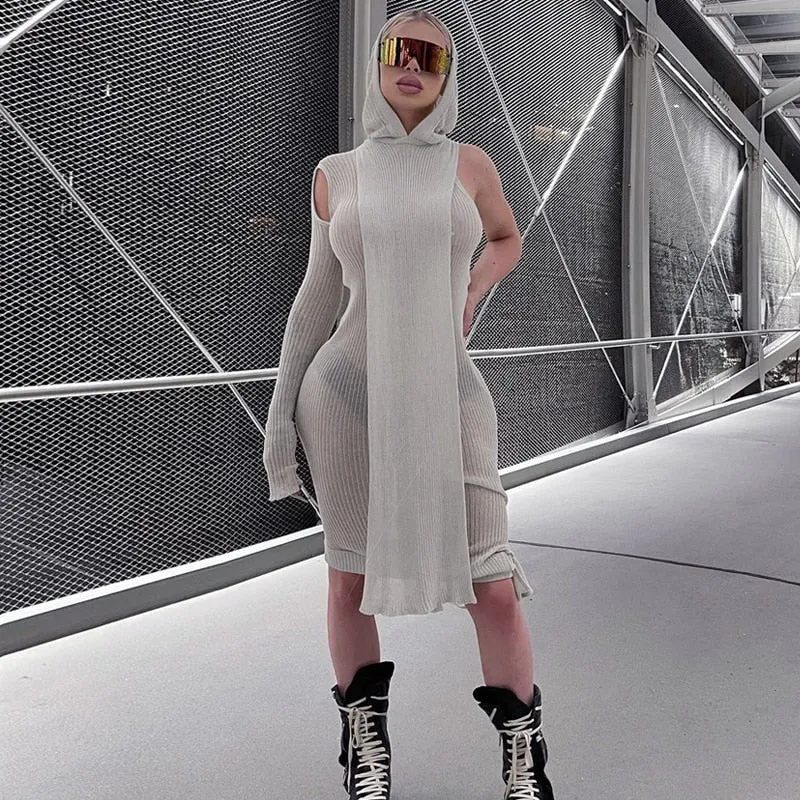 Fall Spring Clubwear Tight Hooded Dress