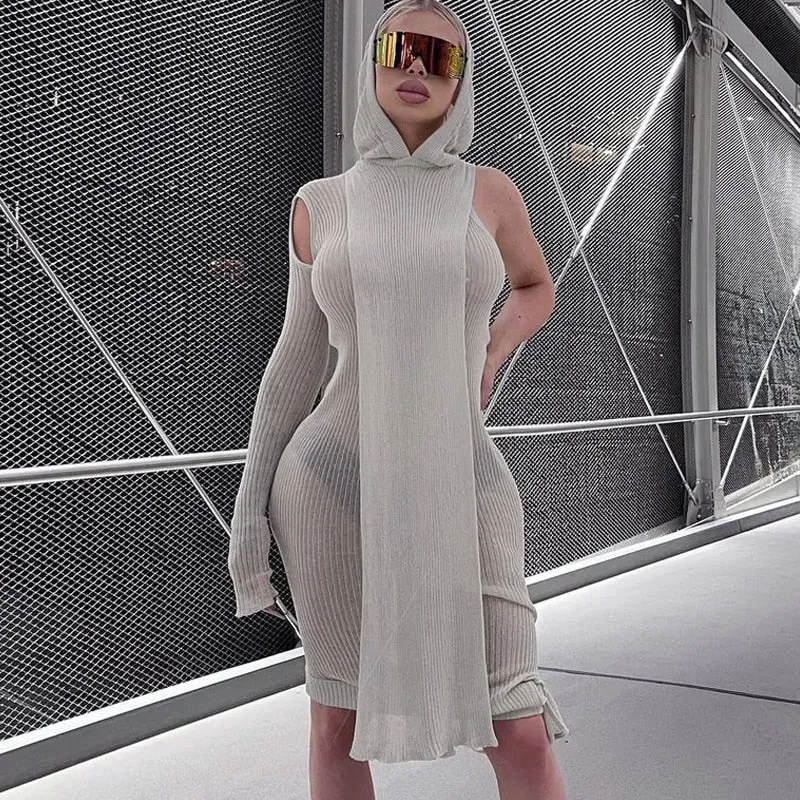 Fall Spring Clubwear Tight Hooded Dress
