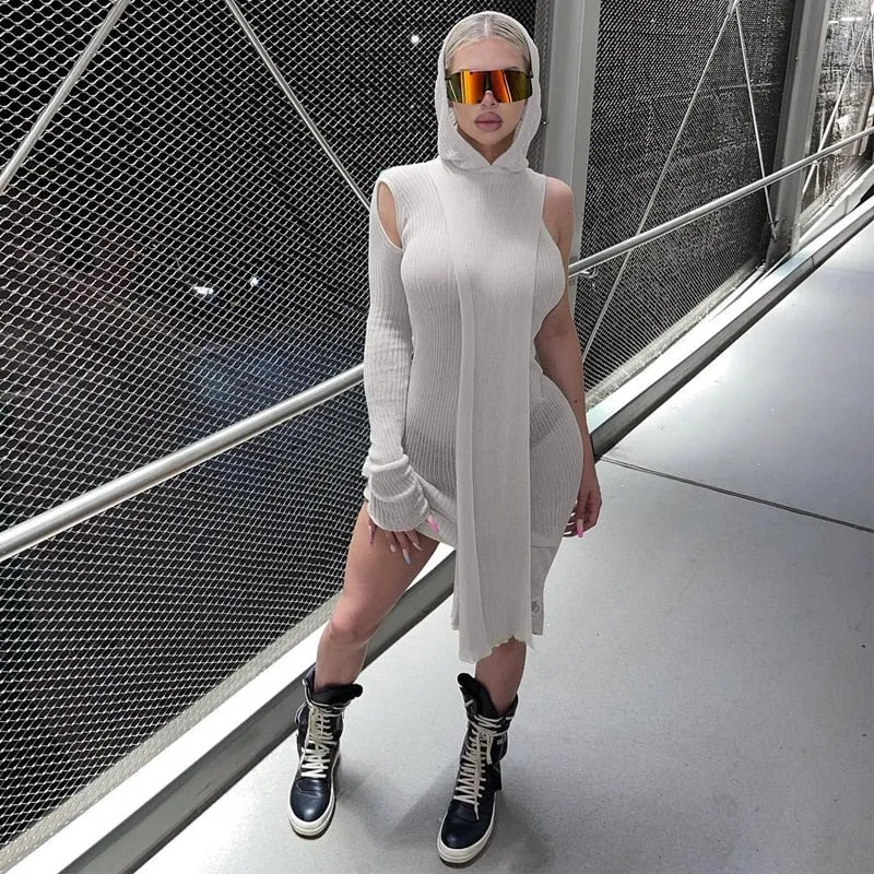 Fall Spring Clubwear Tight Hooded Dress