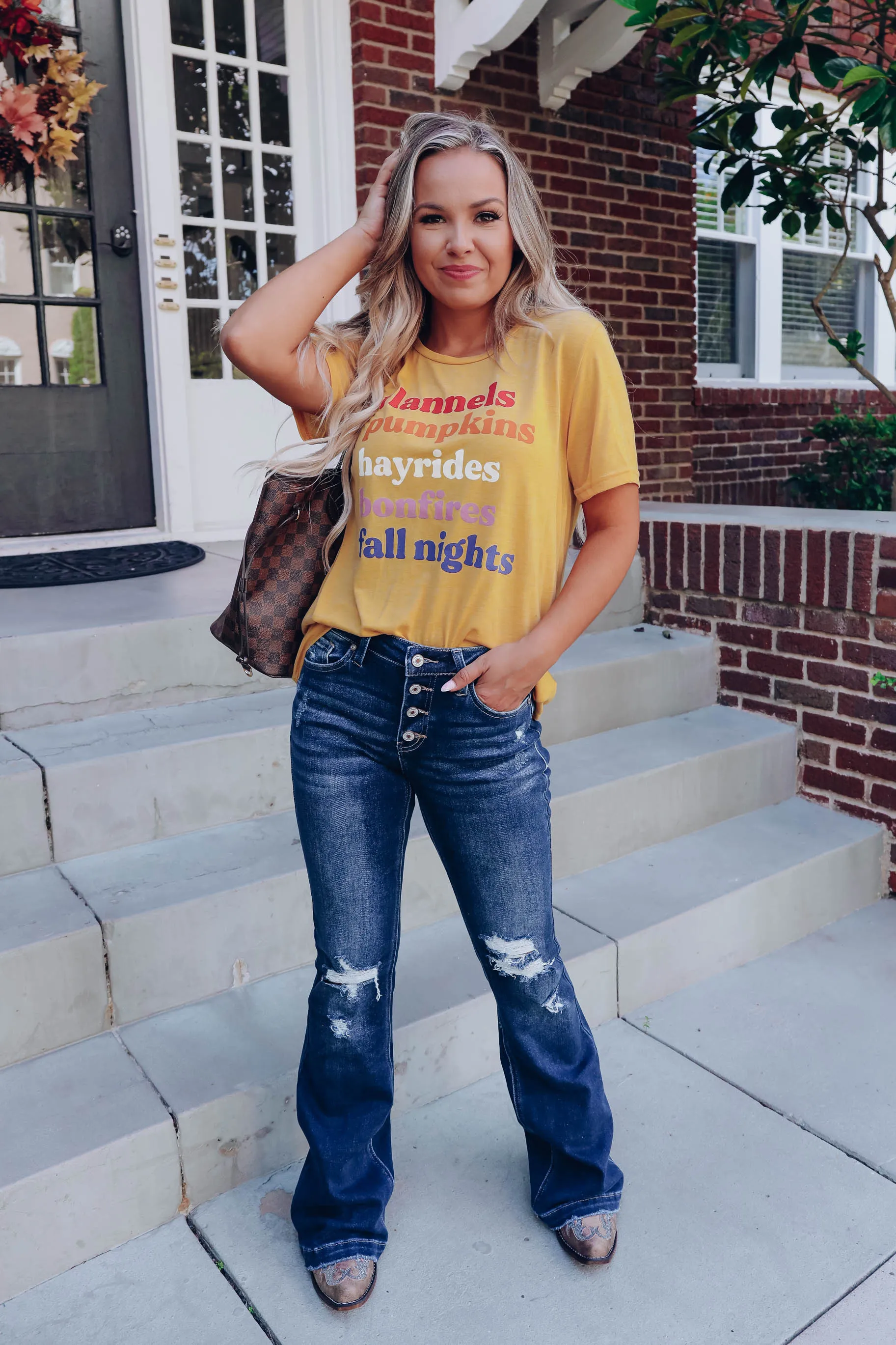 Fall Vibes Graphic Tee - Mustard S-2X