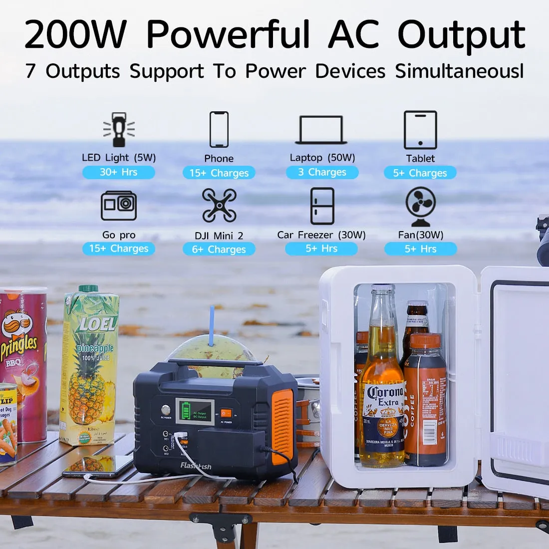 Flashfish 220V 230V Portable Power Station 200W Solar Generator 151WH Outdoor Emergency Supply Battery Camping TV Drone Laptops