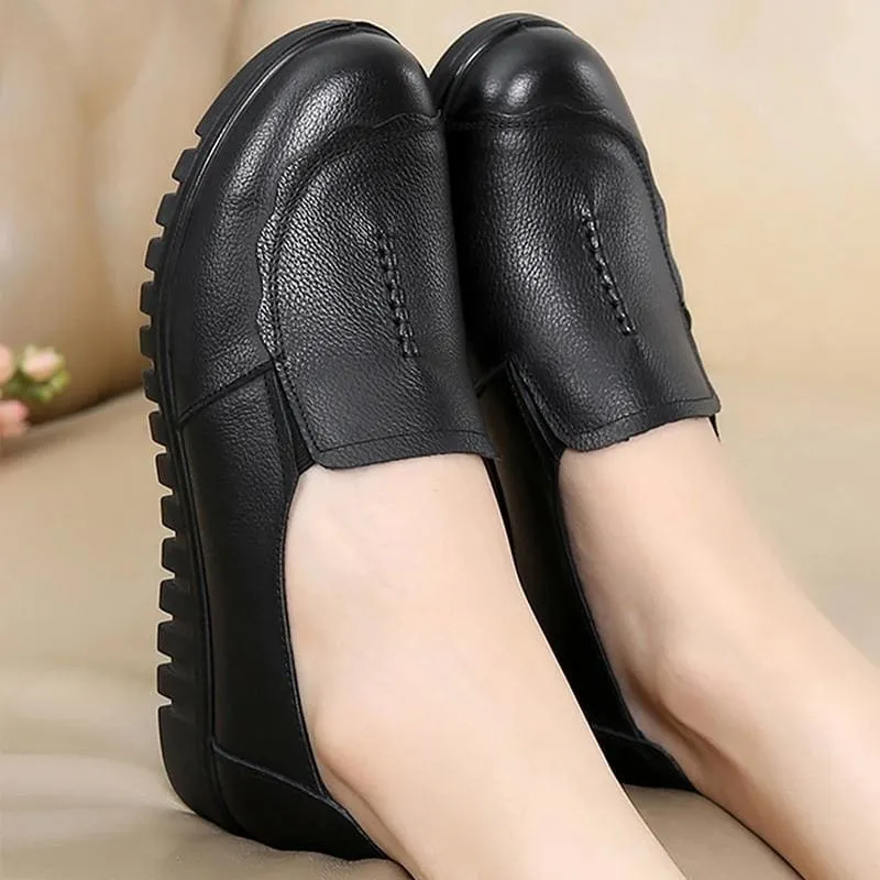 Genuine Leather Round Toe Hard-Wearing Light Loafers