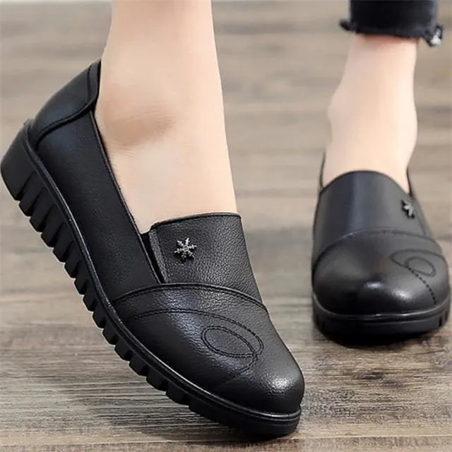 Genuine Leather Round Toe Hard-Wearing Light Loafers