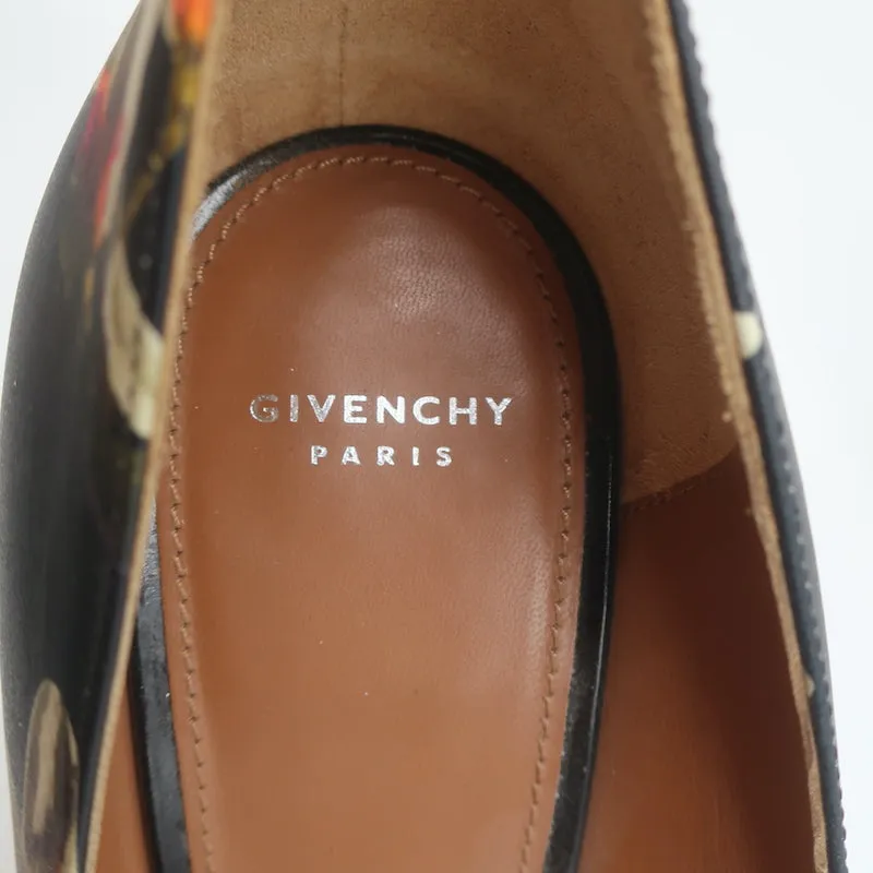 Givenchy Butterfly Floral Print Pumps Black Leather Size 38 Pointed Toe Heels