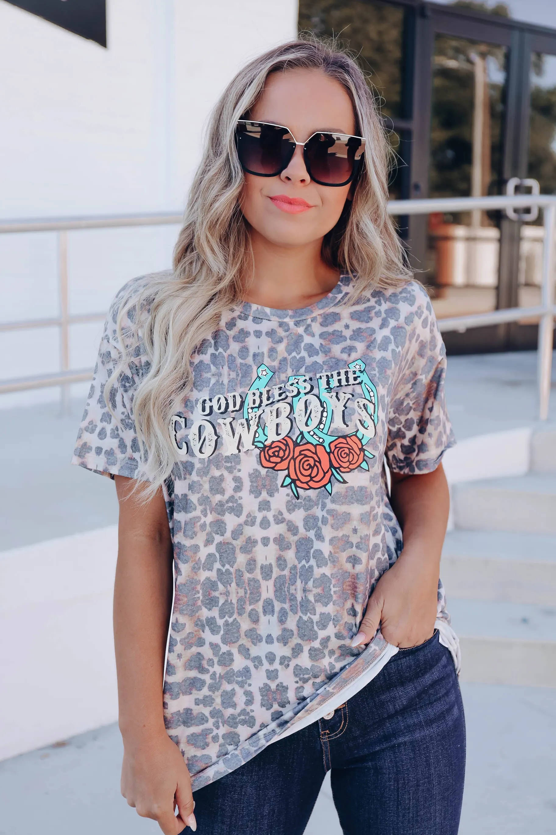 God Bless Cowboys Graphic Tee - Leopard