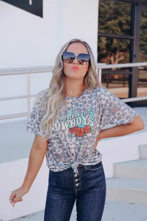 God Bless Cowboys Graphic Tee - Leopard