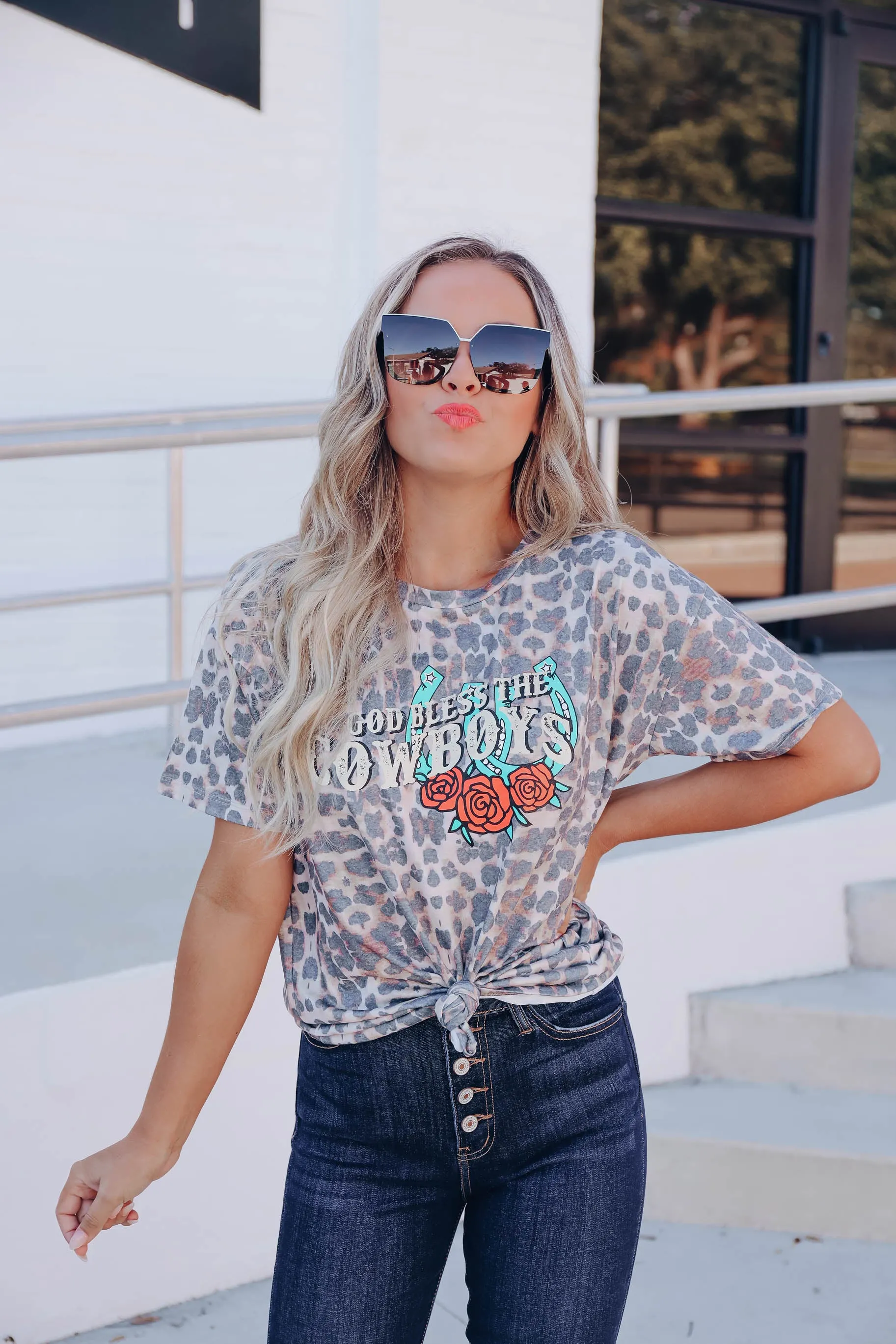 God Bless Cowboys Graphic Tee - Leopard