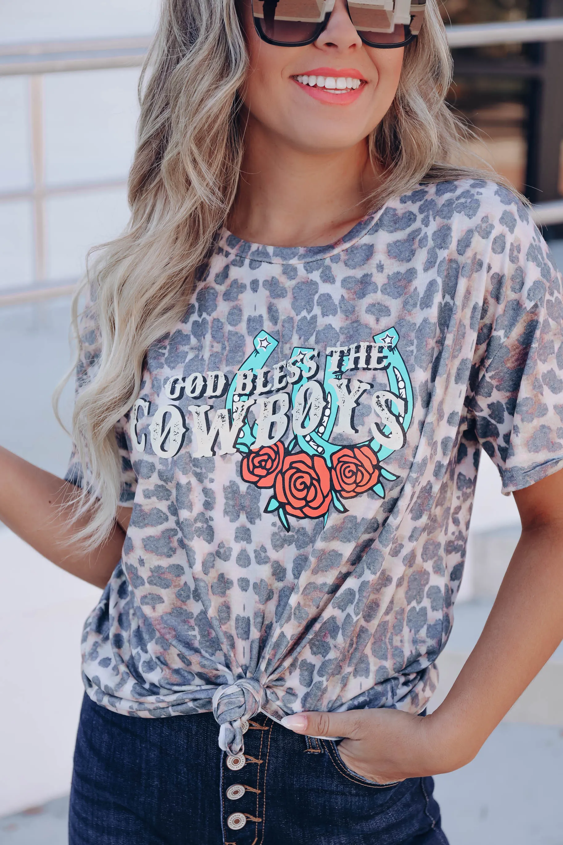 God Bless Cowboys Graphic Tee - Leopard