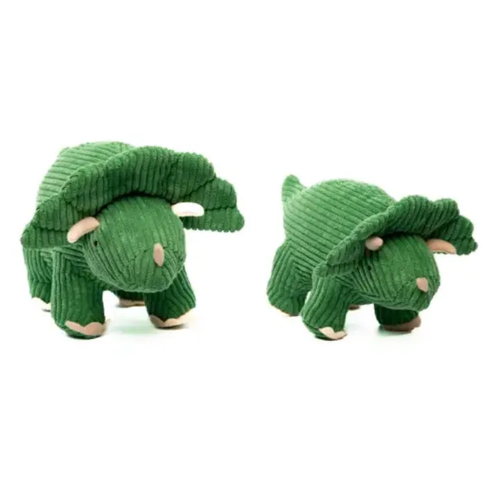 Green Corduroy Triceratops Dinosaur Plush Toy