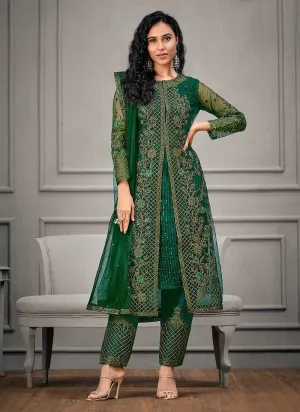 Green Heavy Embroidered Designer Stylish Pant Suit