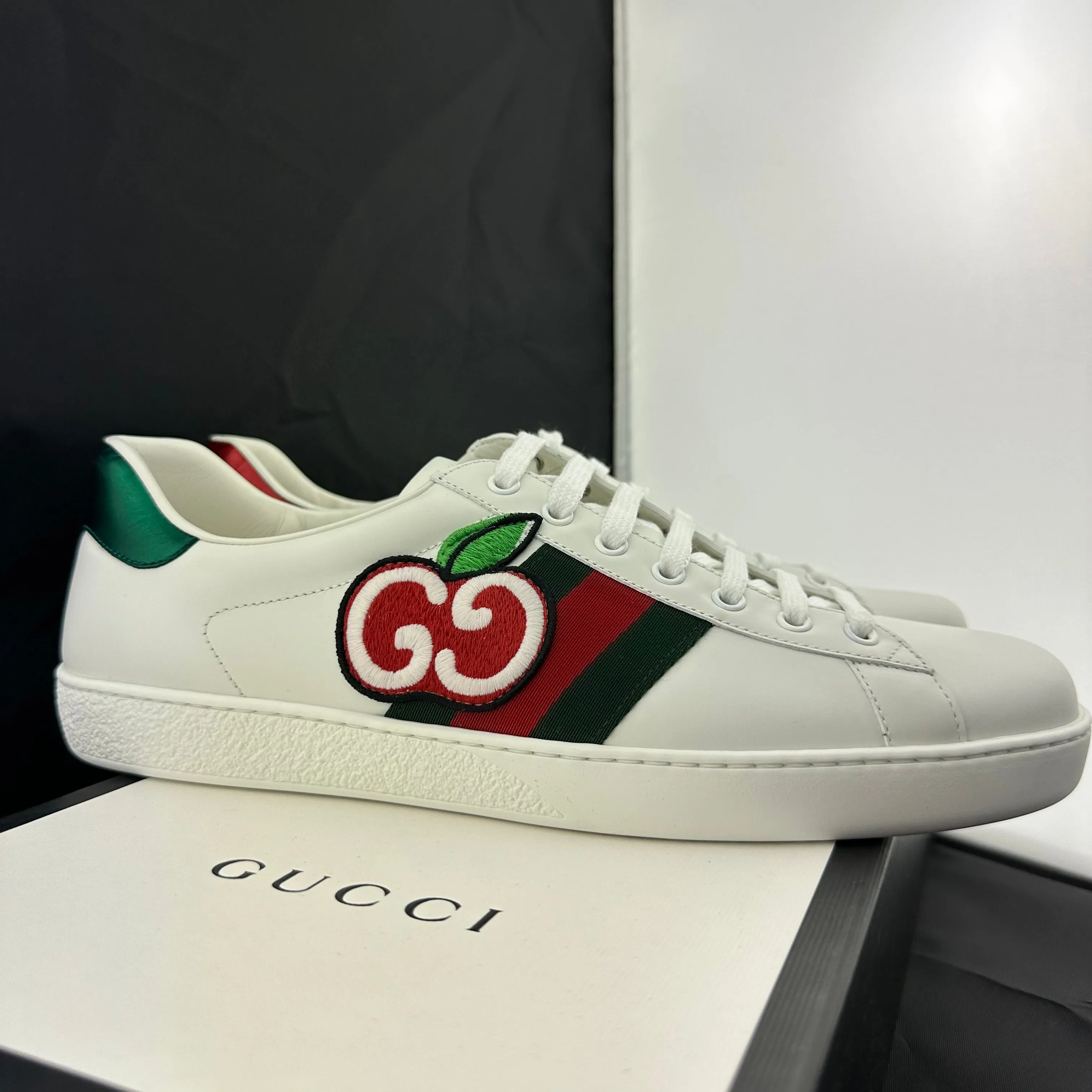 Gucci Ace Sneaker with GG Apple Patch and Signature Web