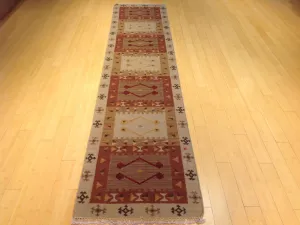 Hand-Woven Indo Durrie Tribal Design Handmade 100% Wool (Size 2.6 X 11.9) Brral-5052