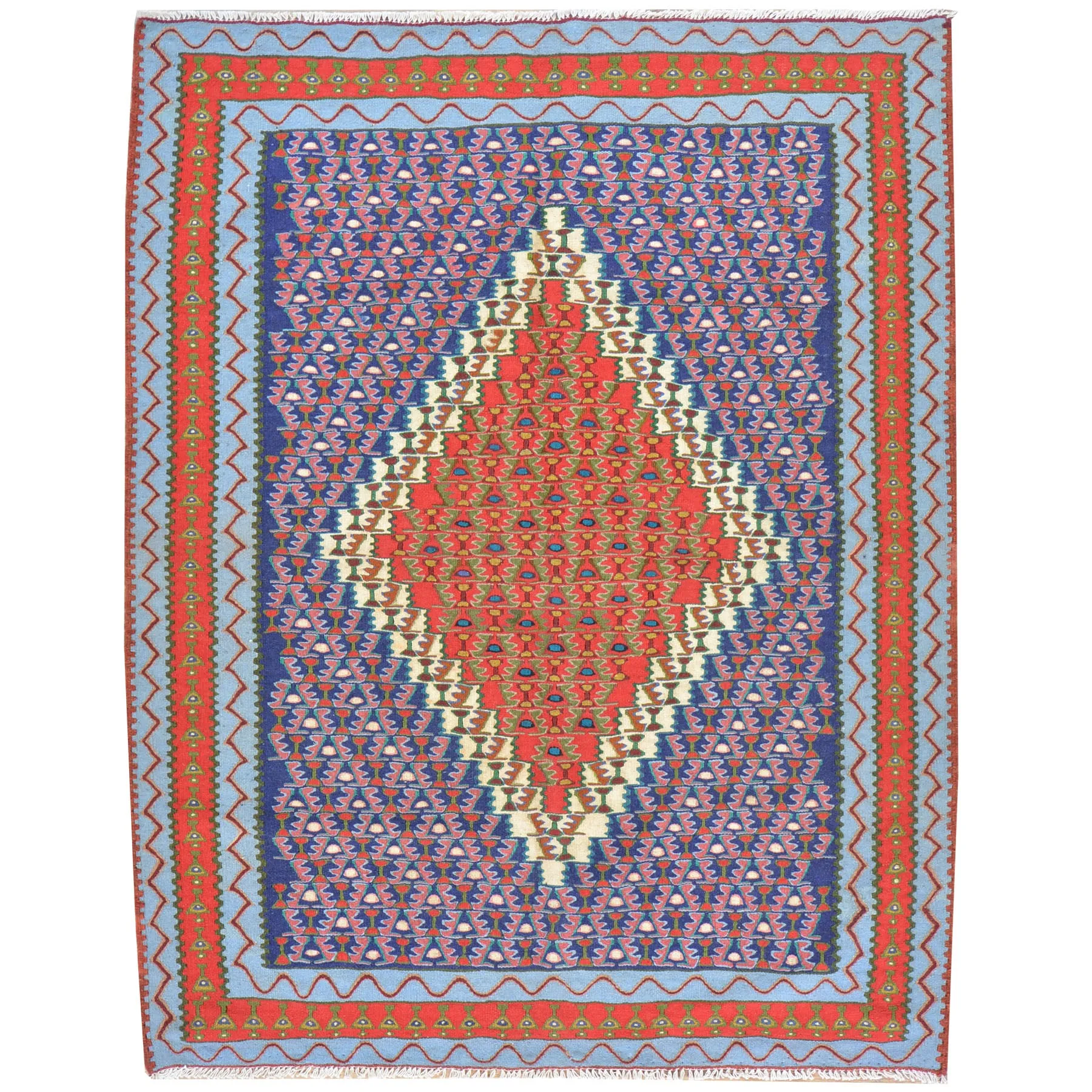 Hand-Woven Persian Sennah Kilim Geometric Design Wool Rug (Size 3.11 X 5.1) Cwral-7683